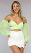 Off Shoulder Chiffon Topje in Lichtgroen