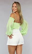 Off Shoulder Chiffon Topje in Lichtgroen