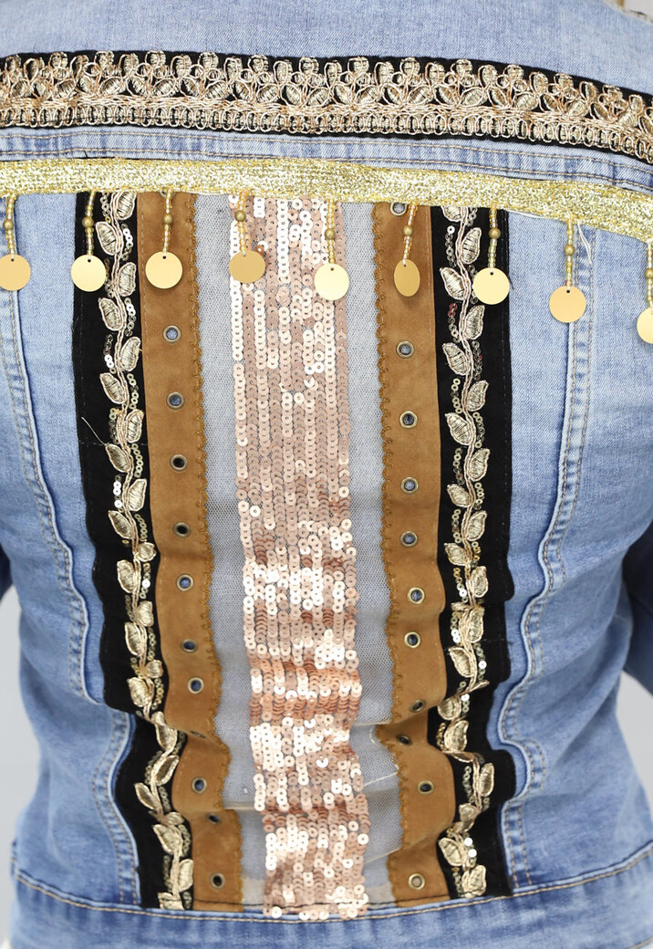 Blauw Boho Spijkerjasje met Pailletten