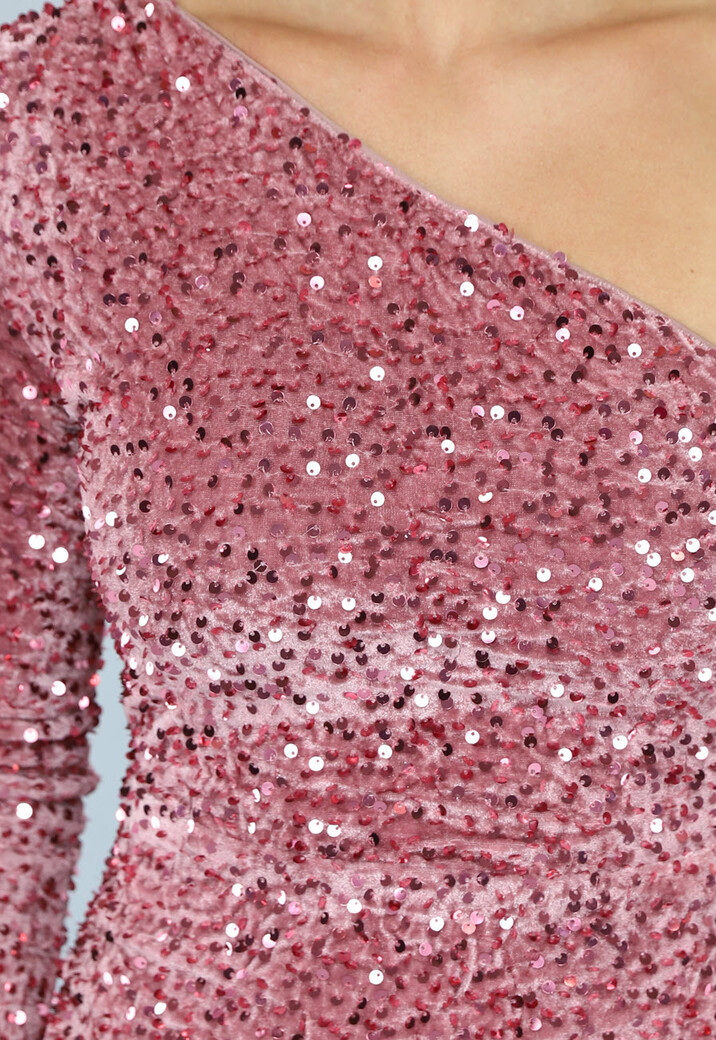 Roze Asymmetrische Jurk met Pailletten