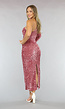 Roze Asymmetrische Jurk met Pailletten