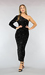 Zwarte One Shoulder Maxi Jurk met Sequins