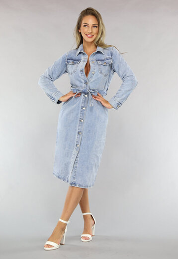 Denim Jurk Overslag Jurkje Korte Mouw Redial Jeans Blauwe Denim