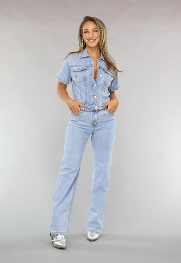 NEW2003 Blauwe Jeans Jumpsuit met Korte Mouwen