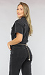 Zwarte Straight Leg Jeans Jumpsuit met Korte Mouwen