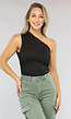 Zwarte Geplooide One Shoulder Top