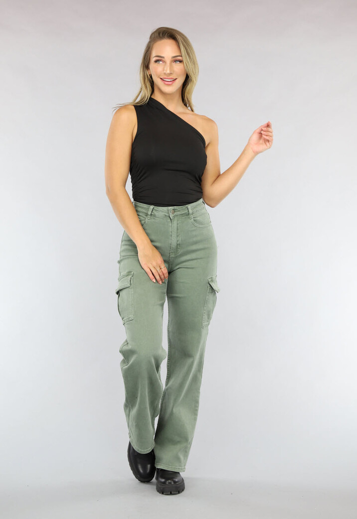 Zwarte Geplooide One Shoulder Top