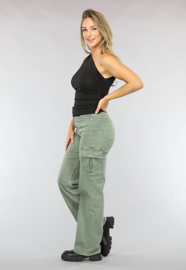 Zwarte Geplooide One Shoulder Top