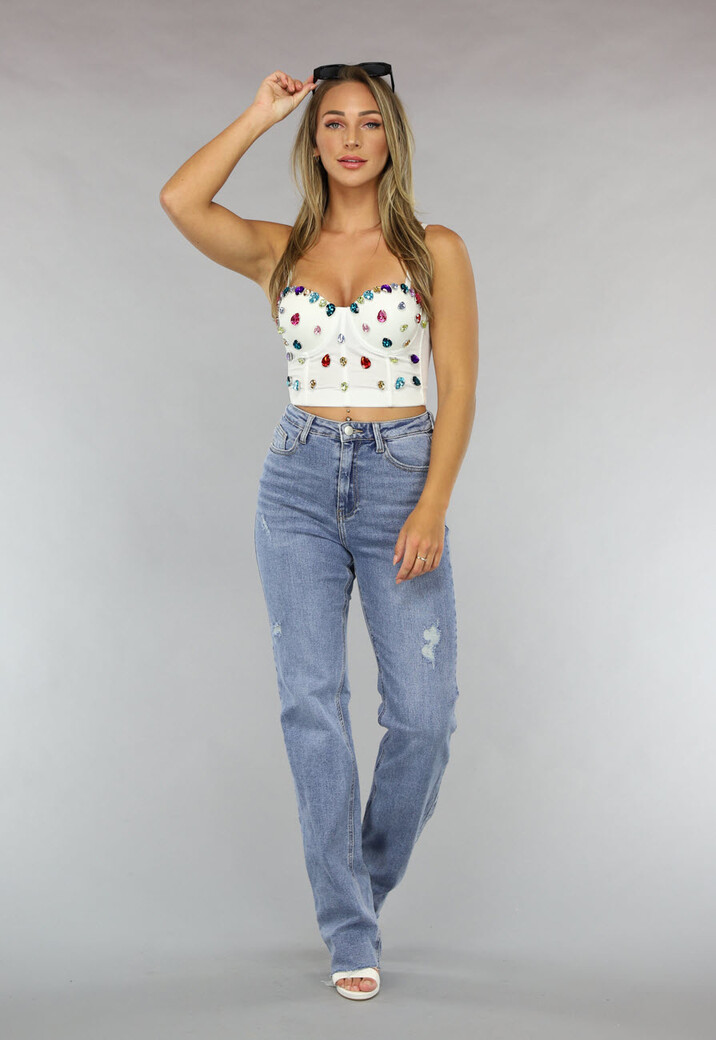 Witte Bustier met Grote Multicolor Strass