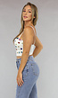 Witte Bustier met Grote Multicolor Strass