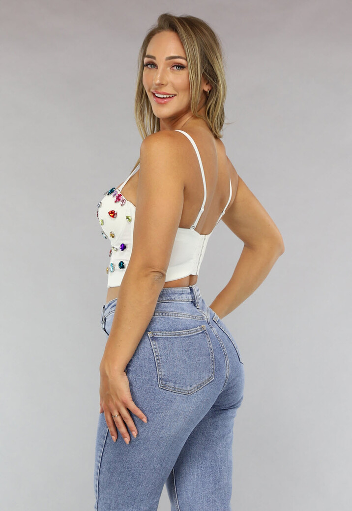 Witte Bustier met Grote Multicolor Strass