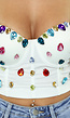 Witte Bustier met Grote Multicolor Strass