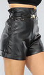 Zwarte Lederlook Paperbag Short met Riem