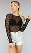 Zwarte Doorschijnende Top met Lange Mouwen
