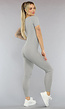 Lange Grijze Stretch Jumpsuit met Rits