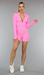 Neon Roze Longsleeve Playsuit met Ritssluiting