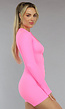 Neon Roze Longsleeve Playsuit met Ritssluiting