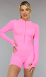 Neon Roze Longsleeve Playsuit met Ritssluiting