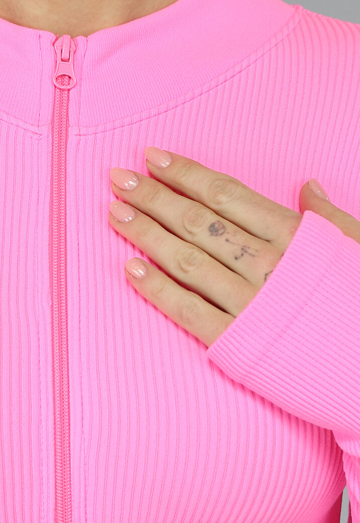 Neon Roze Longsleeve Playsuit met Ritssluiting