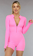 Neon Roze Longsleeve Playsuit met Ritssluiting