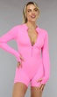 Neon Roze Longsleeve Playsuit met Ritssluiting