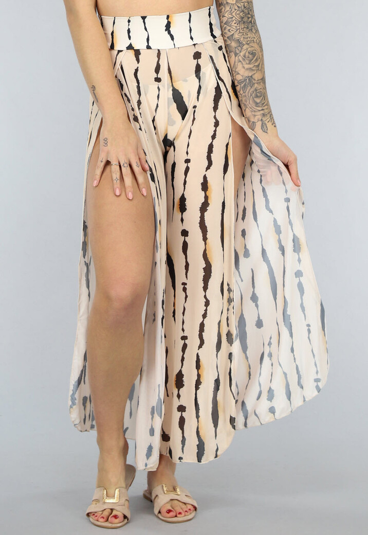 Doorschijnende Beige Print Cover Up Broek