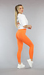 Oranje Lifting Sportlegging in Ribstof