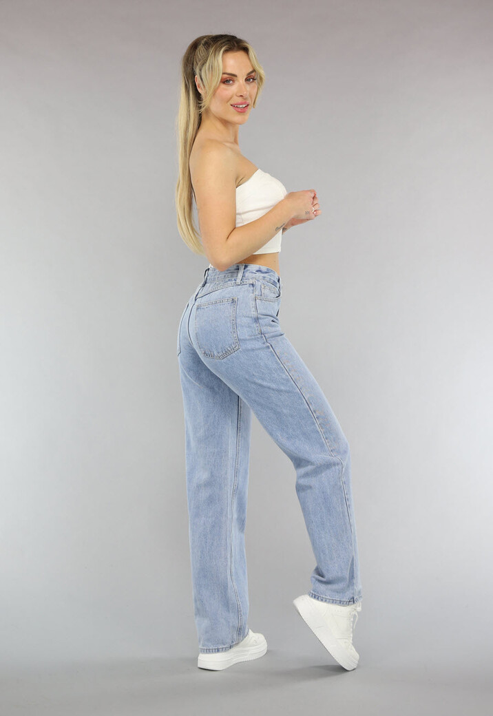 Lichtblauwe Washed Mom Fit Spijkerbroek