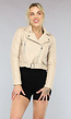 Cropped Beige Leren Jack met Zilveren Details