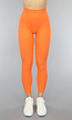 Oranje Lifting Sportlegging in Ribstof