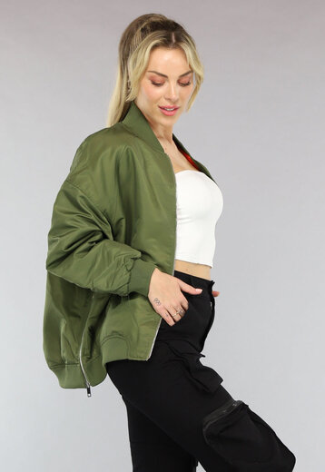 NEW2003 Khaki Jas in Bomber Model met Geplooide Rug