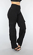 Zwarte Straight Leg Cargo Broek met Hoge Taille