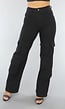 Zwarte Straight Leg Cargo Broek met Hoge Taille