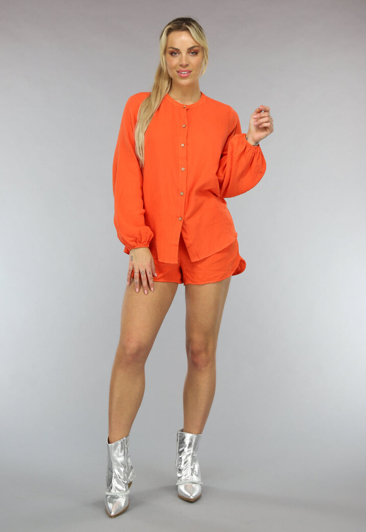 Oranje Mousseline Two Piece met Knoopjes