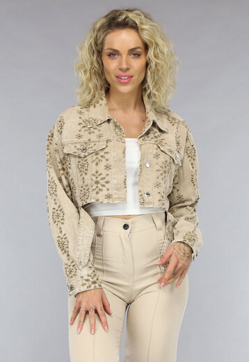 Beige Jasje met Geborduurde Print