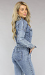 Acid Washed Denim Jumpsuit met Lange Mouwen en Tailleband
