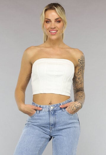 NEW2003 Witte Strapless Denim Crop Top