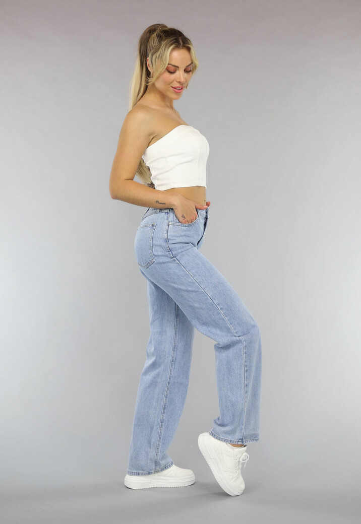 Witte Strapless Denim Crop Top