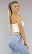 Witte Strapless Denim Crop Top