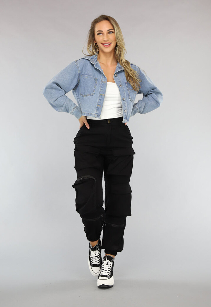 Blauwe Korte Denim Blouse