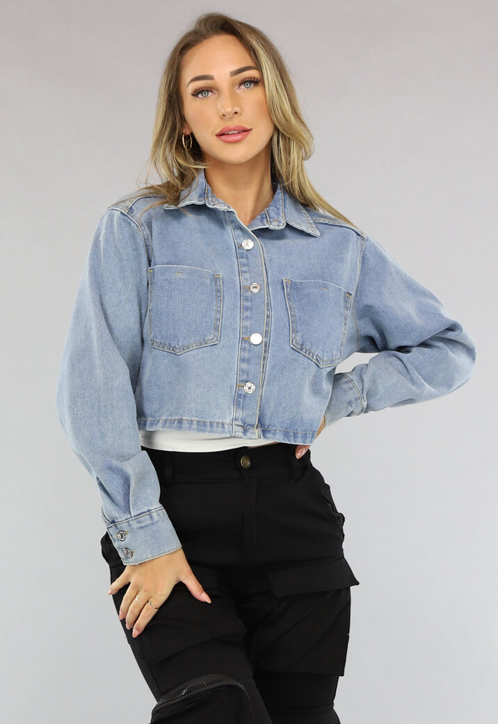 Blauwe Korte Denim Blouse