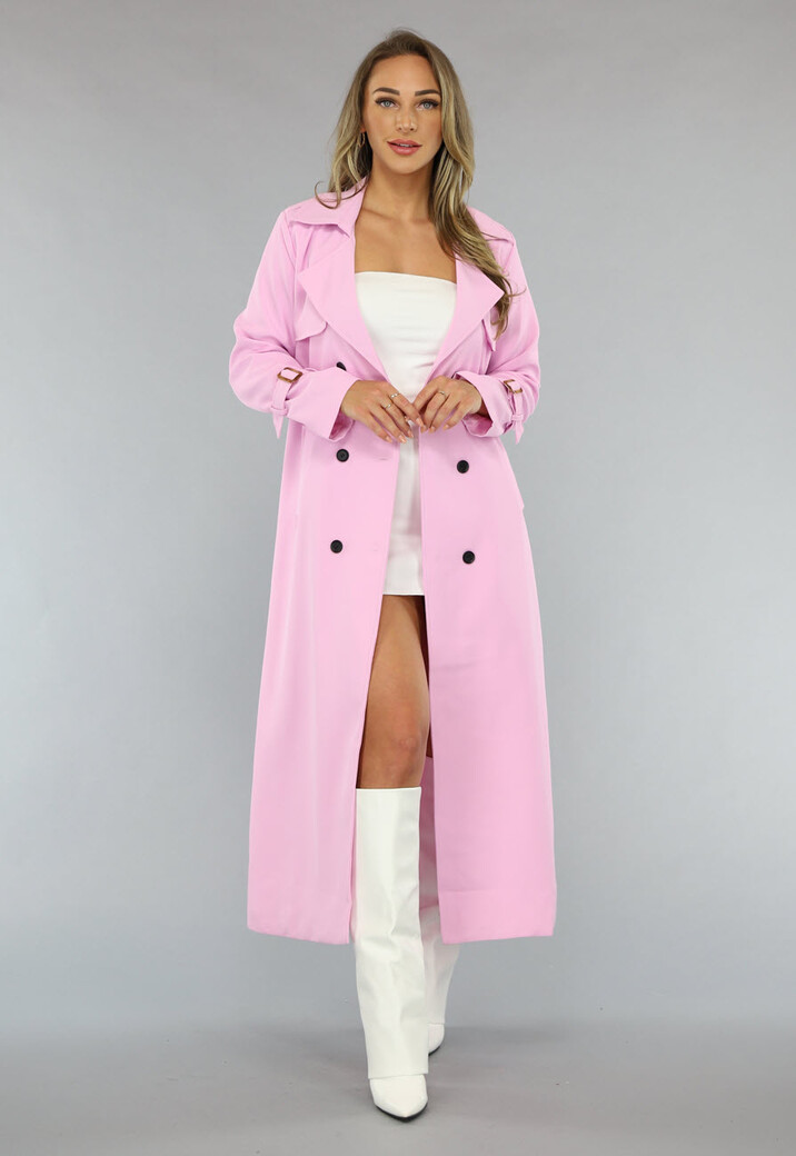 Lange Jas met Ceintuur in Babyroze
