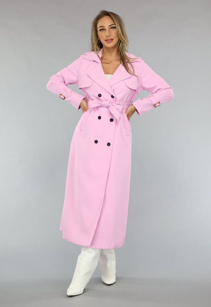 Lange Jas met Ceintuur in Babyroze