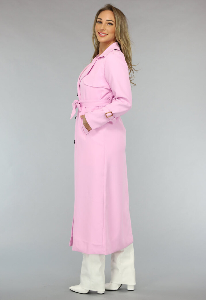 Lange Jas met Ceintuur in Babyroze