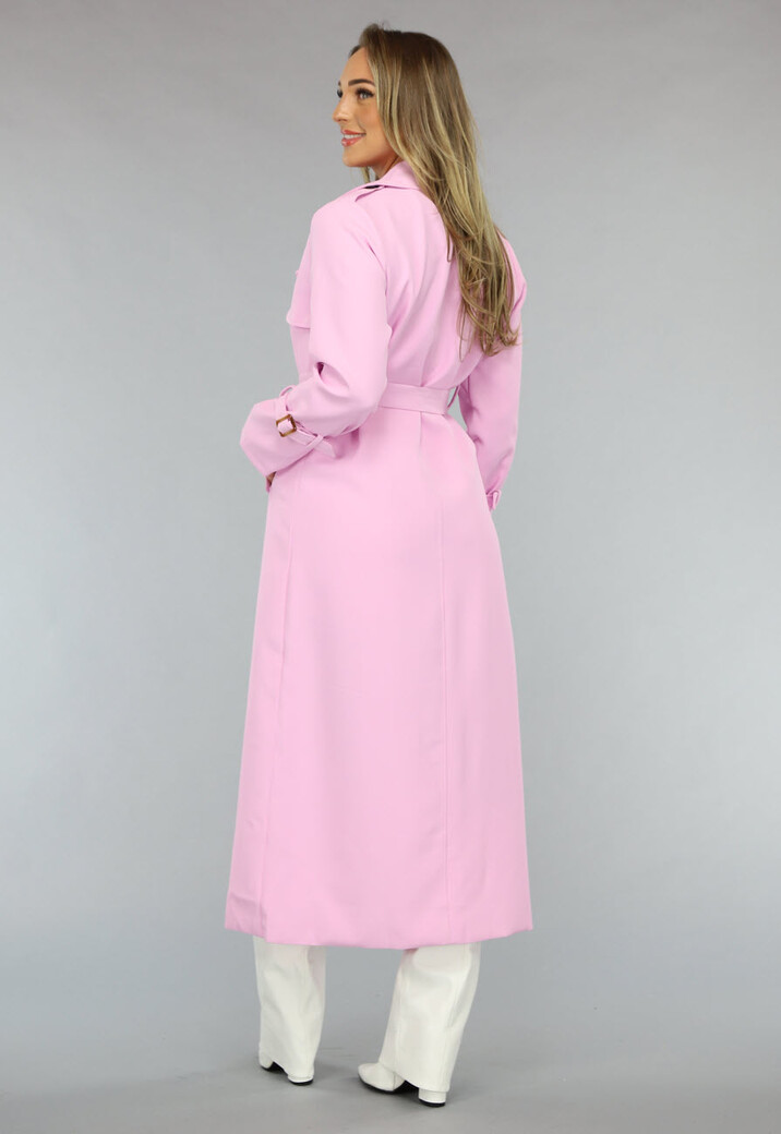 Lange Jas met Ceintuur in Babyroze