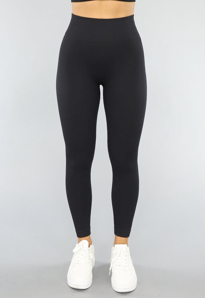 Zwarte Rib Sportlegging met Scrunch Effect