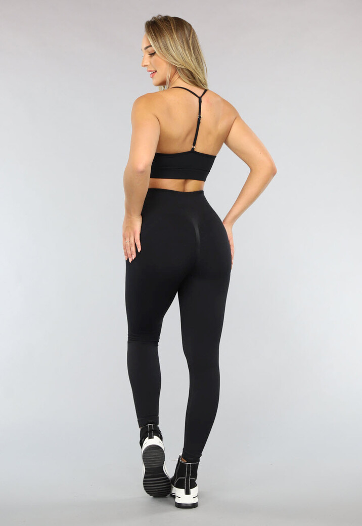 Zwarte Rib Sportlegging met Scrunch Effect