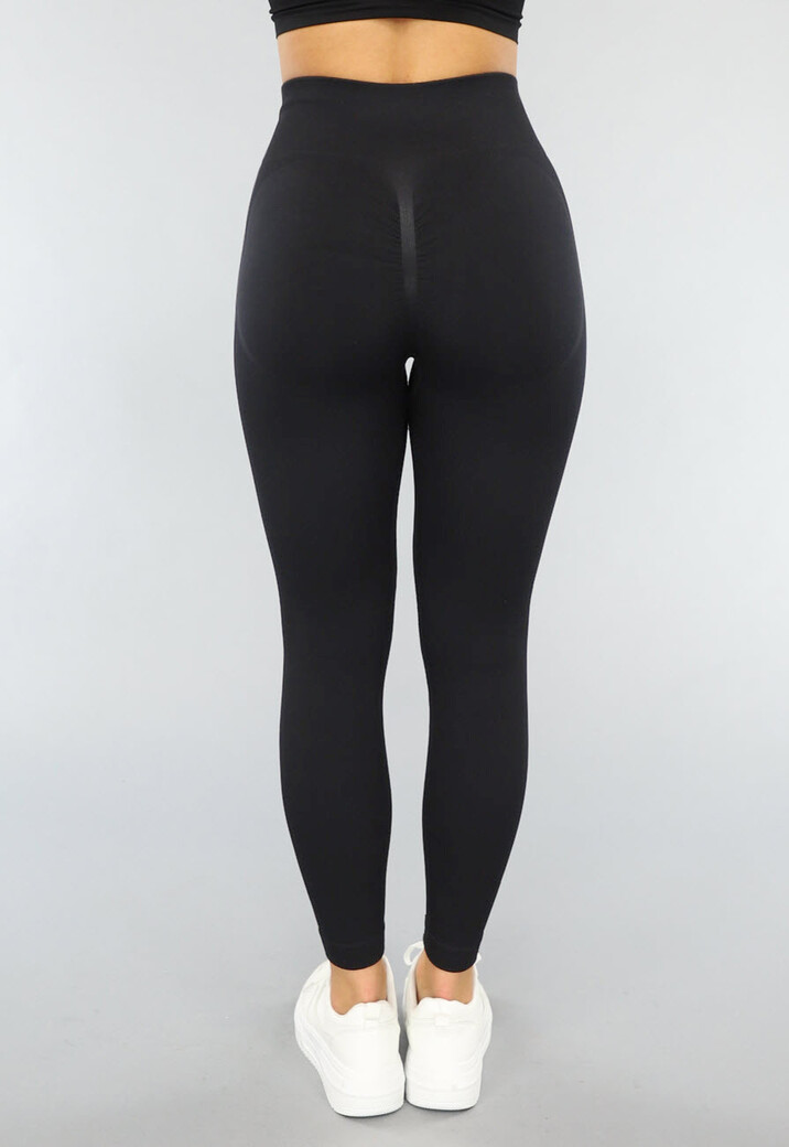 Zwarte Rib Sportlegging met Scrunch Effect