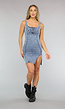 Blauwe Denim Bodycon Jurk met Split