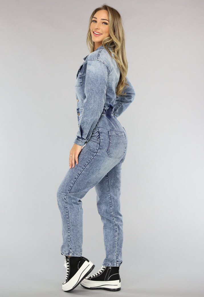 Denim Jumpsuit met Pofmouwen